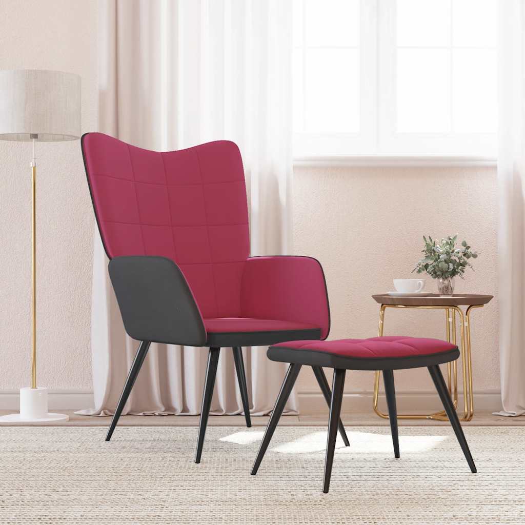 Relaxsessel mit Hocker Weinrot Samt und PVC