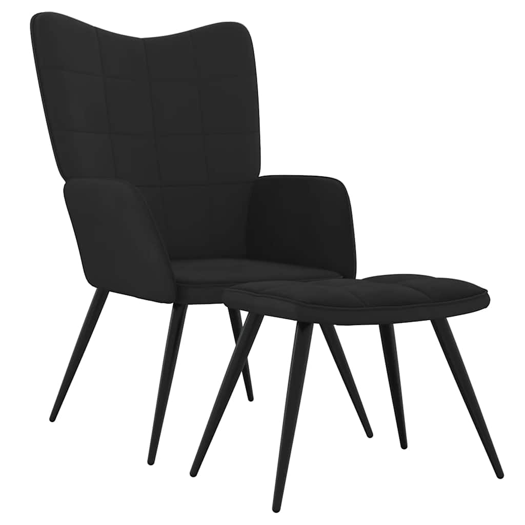 Relaxsessel mit Hocker Schwarz Samt und PVC