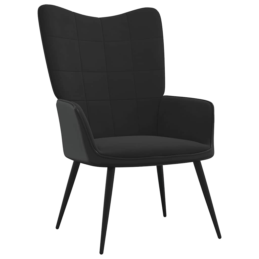Relaxsessel mit Hocker Schwarz Samt und PVC