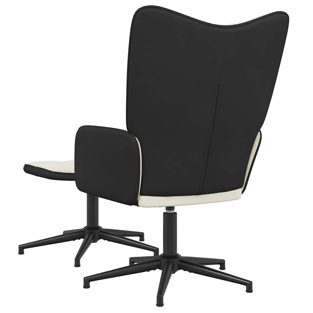 Fauteuil relax avec tabouret en velours blanc crème et PVC