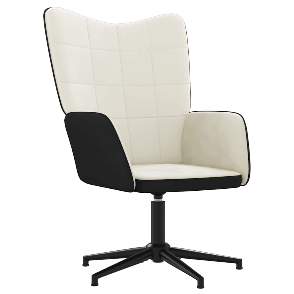 Fauteuil relax avec tabouret en velours blanc crème et PVC