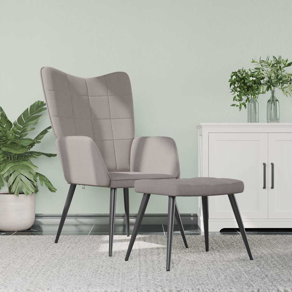 Fauteuil relax avec tabouret en tissu taupe