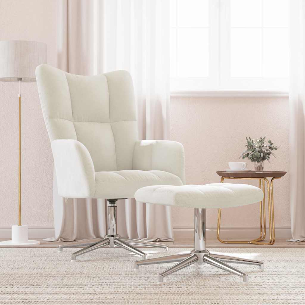 Relaxsessel mit Hocker Cremeweiß Samt