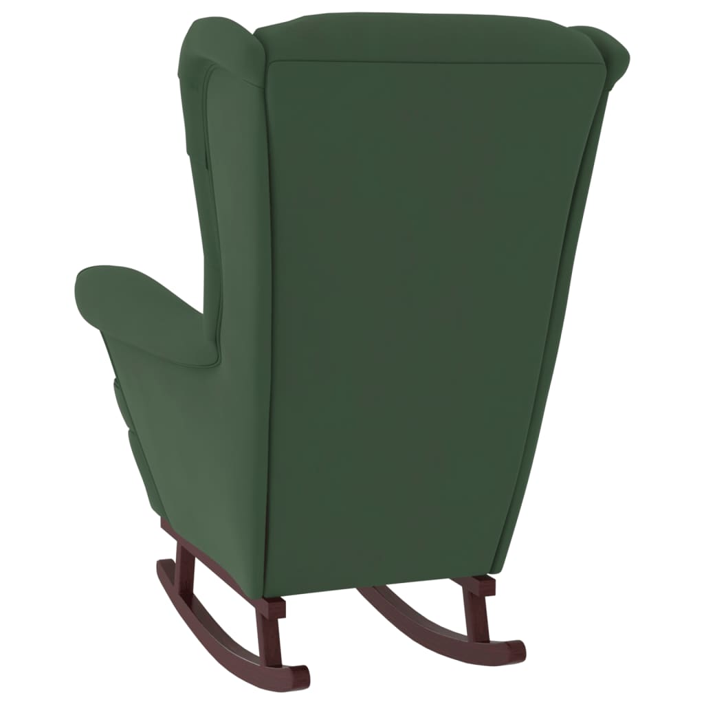 Chaise à bascule avec pieds en bois massif et caoutchouc, velours vert foncé