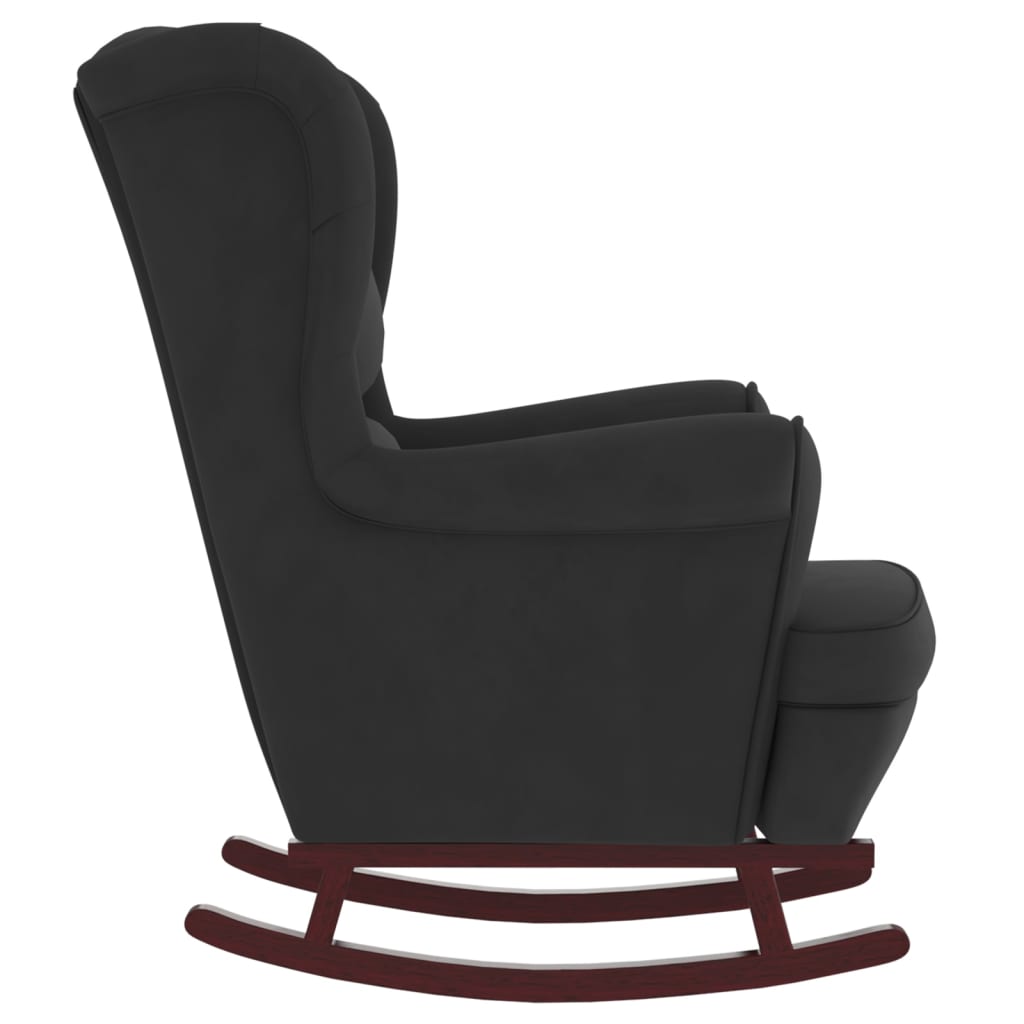 Chaise à bascule avec pieds en bois massif et caoutchouc, velours noir