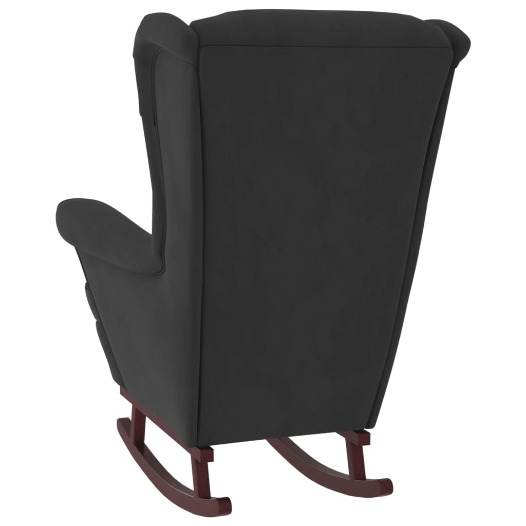 Chaise à bascule avec pieds en bois massif et caoutchouc, velours noir