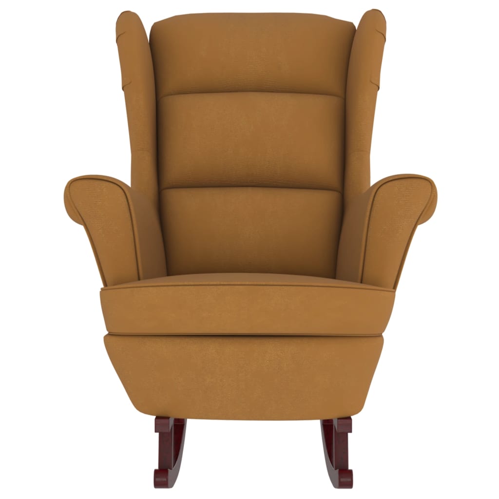 Chaise à bascule avec pieds en bois massif et caoutchouc, velours marron