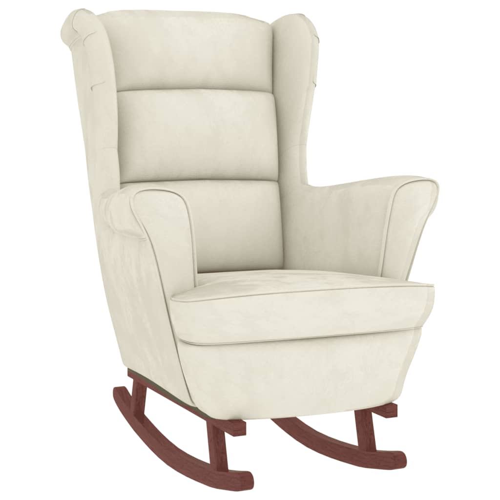 Chaise à bascule avec pieds en bois massif et caoutchouc, velours crème