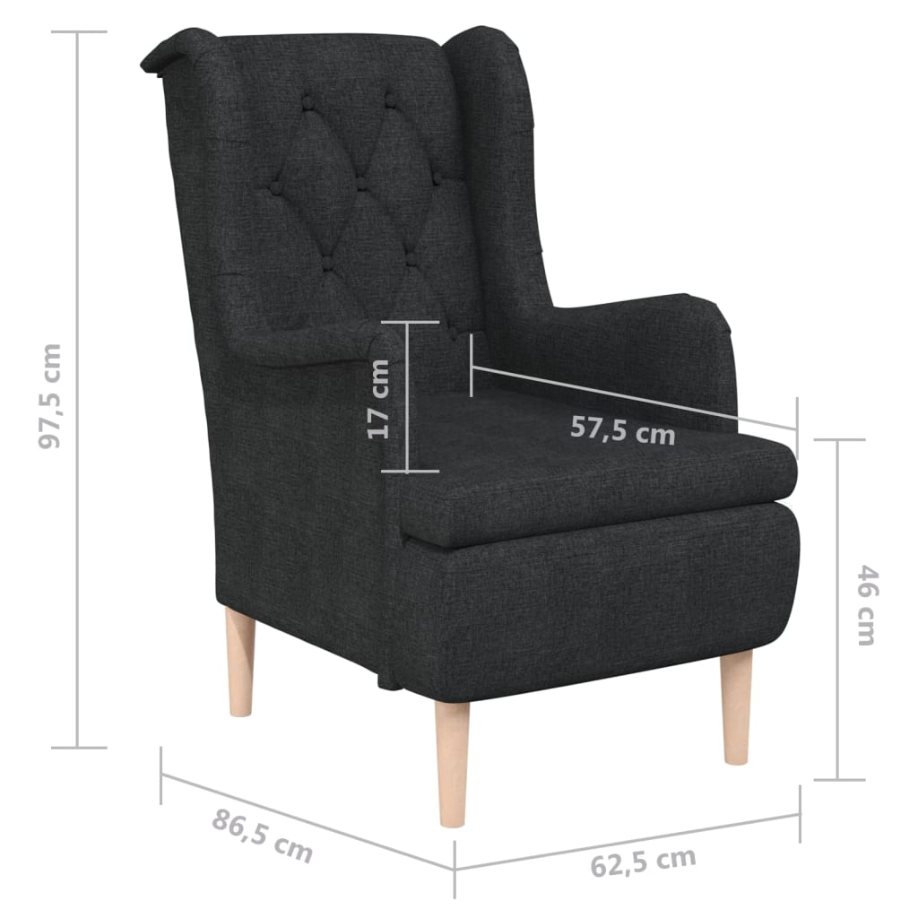Sessel mit Beinen aus Massivem Kautschukholz Schwarz Stoff