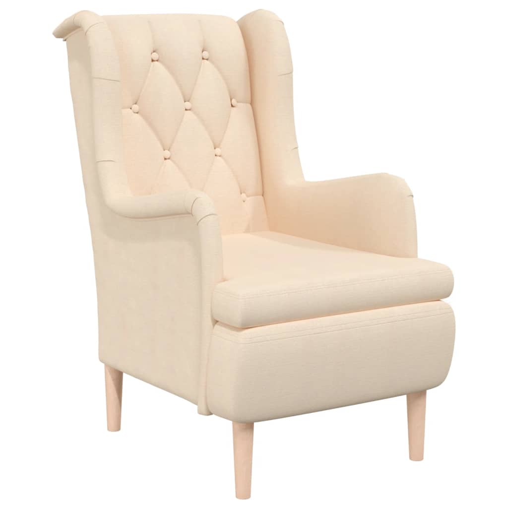 Sessel mit Beinen aus Massivem Kautschukholz Creme Stoff