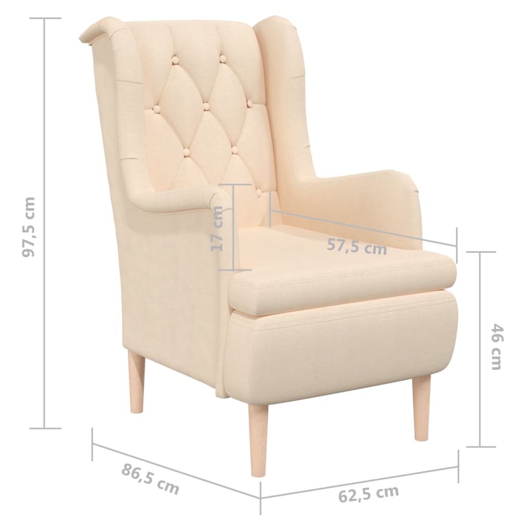 Sessel mit Beinen aus Massivem Kautschukholz Creme Stoff