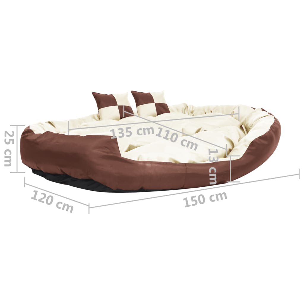 Hundekissen Wendbar und Waschbar Braun und Creme 150x120x25 cm