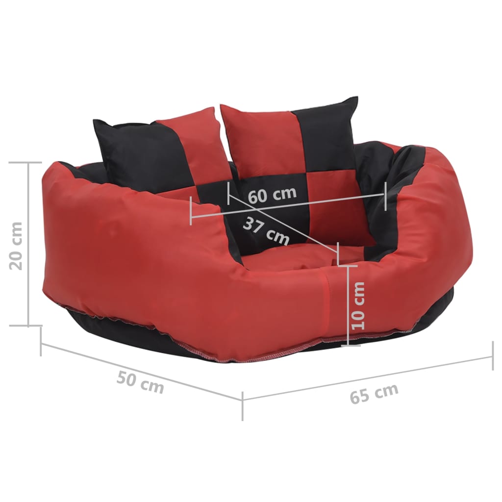 Hundekissen Wendbar und Waschbar Rot und Schwarz 65x50x20 cm