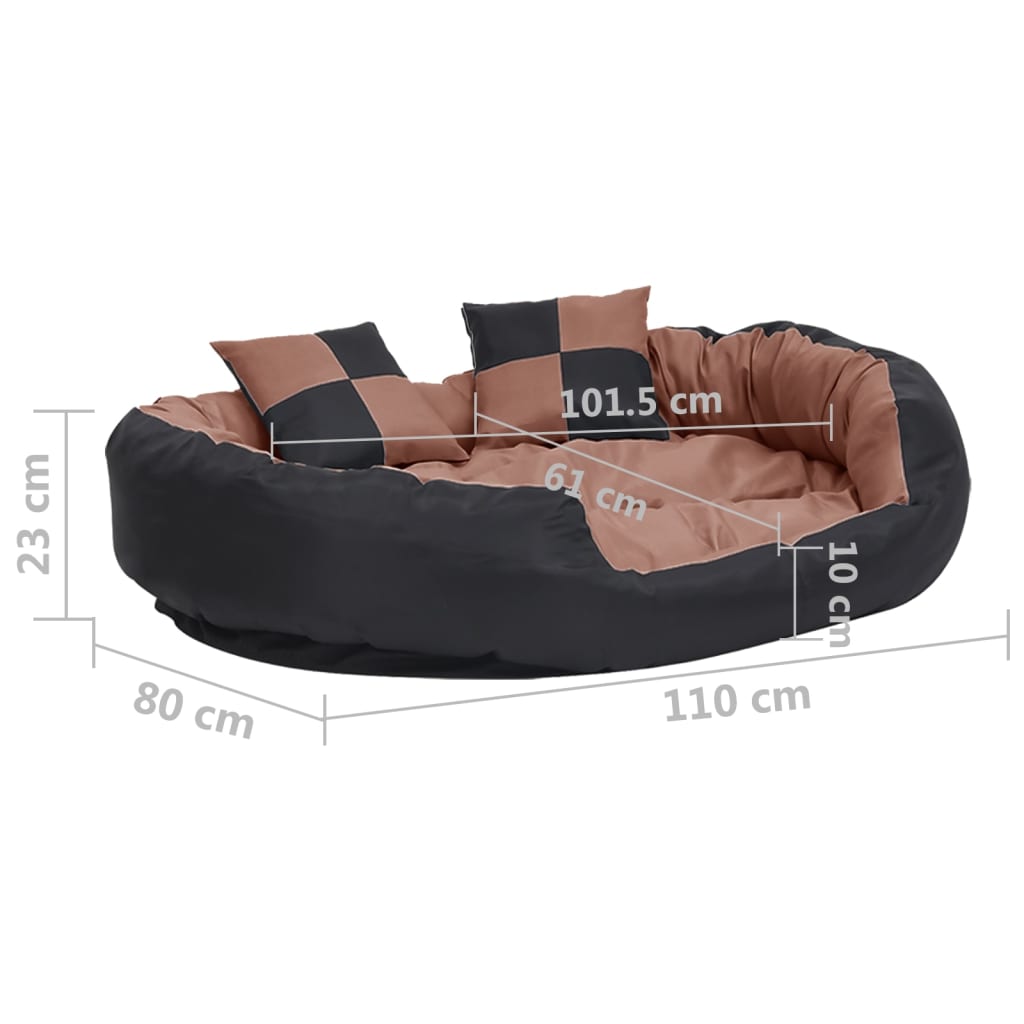 Hundekissen Wendbar und Waschbar Schwarz und Braun 110x80x23 cm