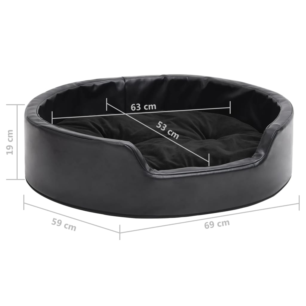 Dog bed black 69x59x19 cm plush and imitation leather