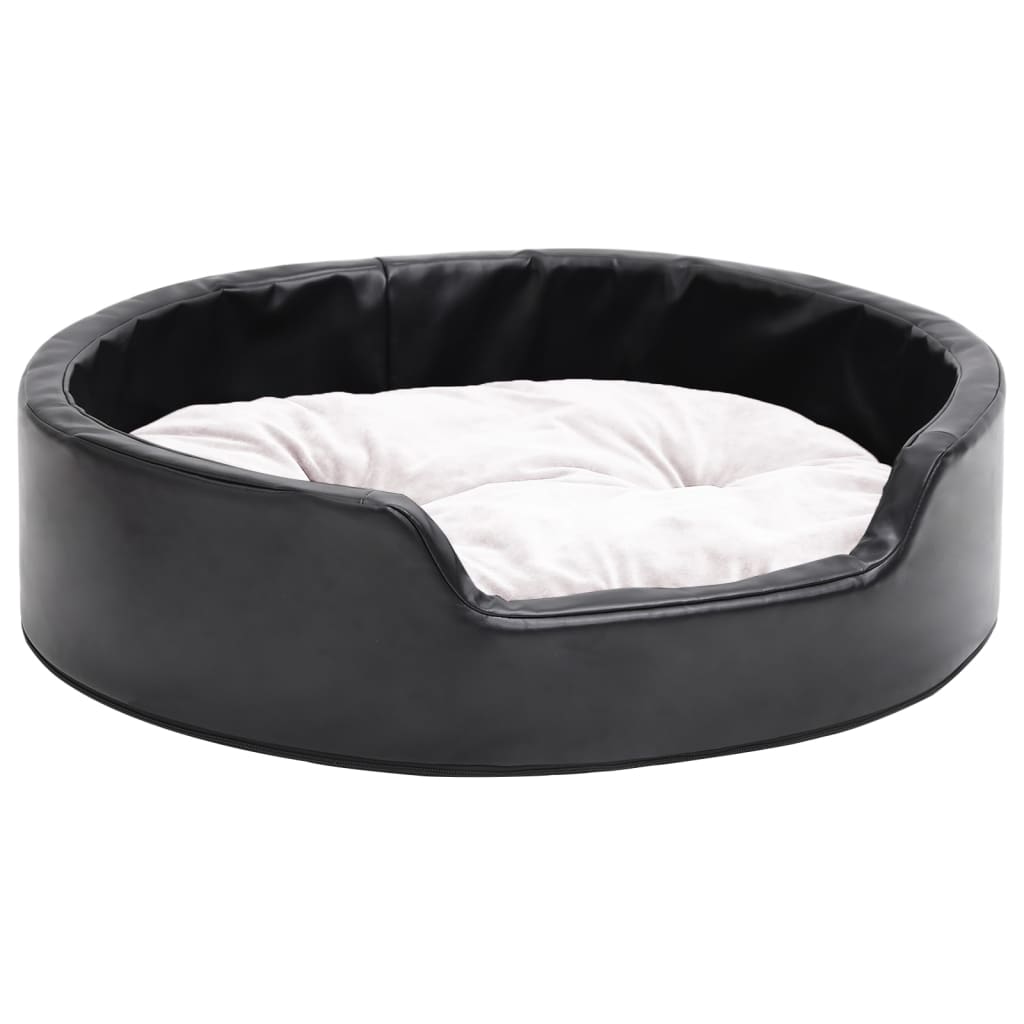 Hundebett Schwarz-Beige 69x59x19 cm Plüsch und Kunstleder