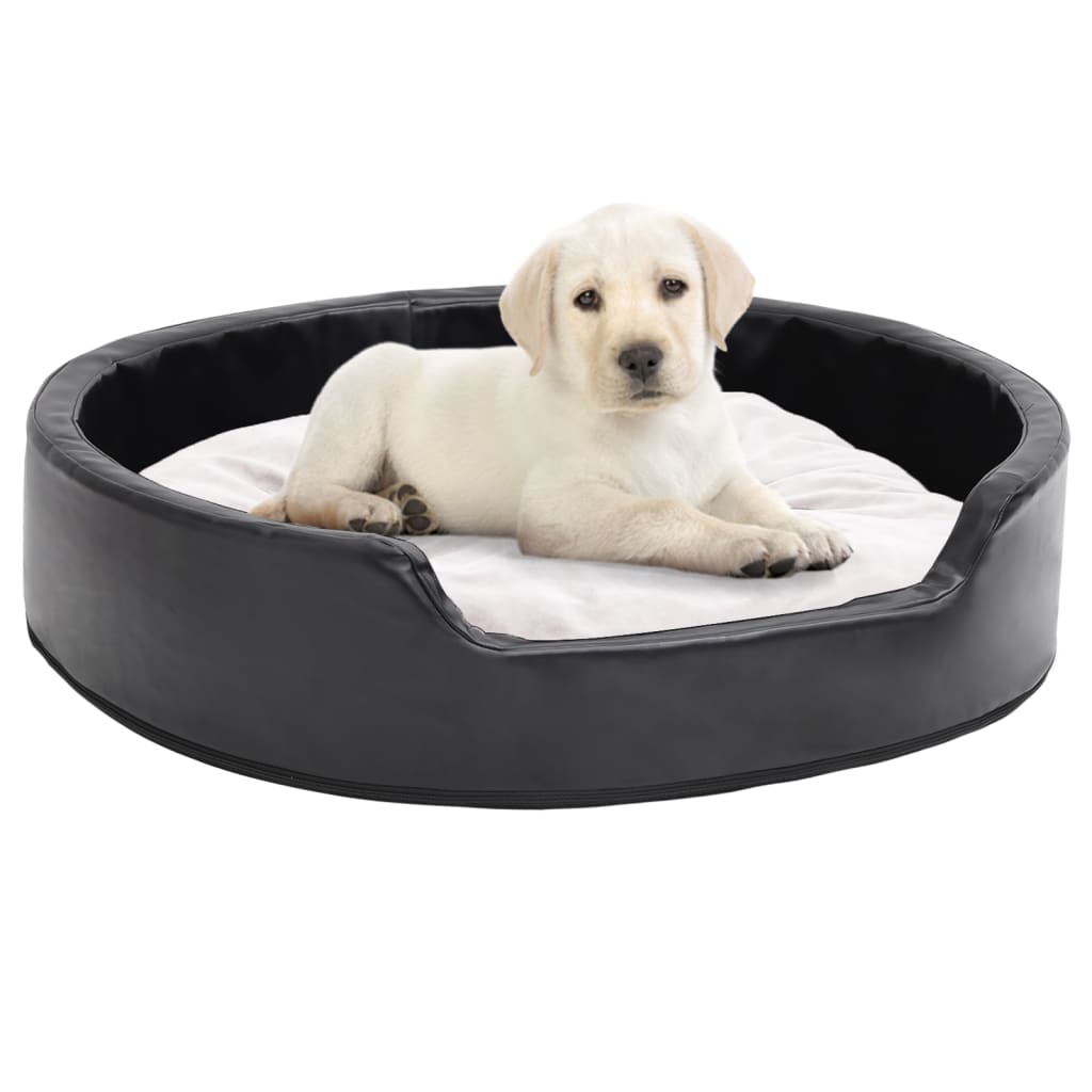 Hundebett Schwarz-Beige 79x70x19 cm Plüsch und Kunstleder