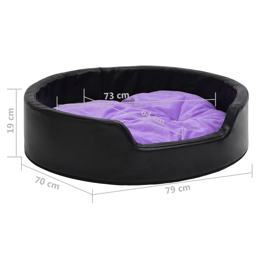 Hundebett Schwarz-Violett 79x70x19 cm Plüsch und Kunstleder