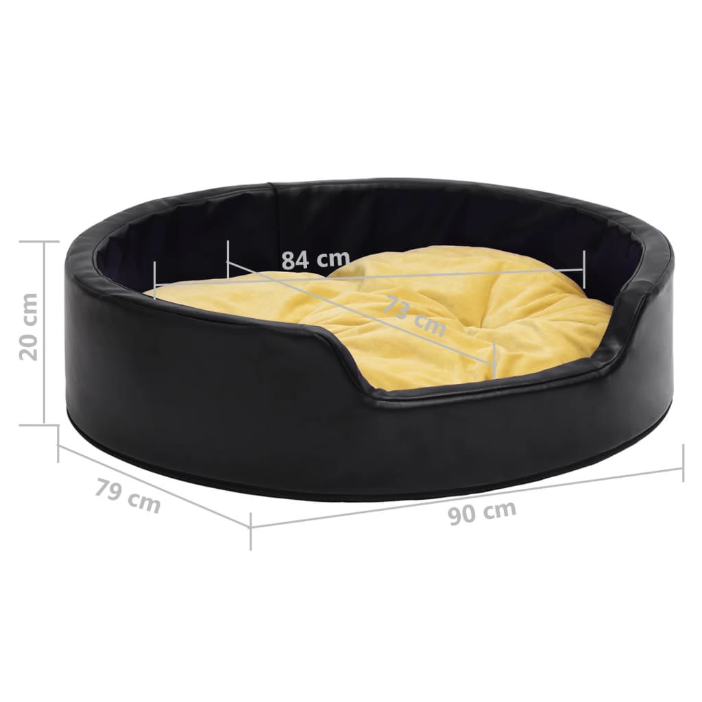 Hundebett Schwarz-Gelb 90x79x20 cm Plüsch und Kunstleder