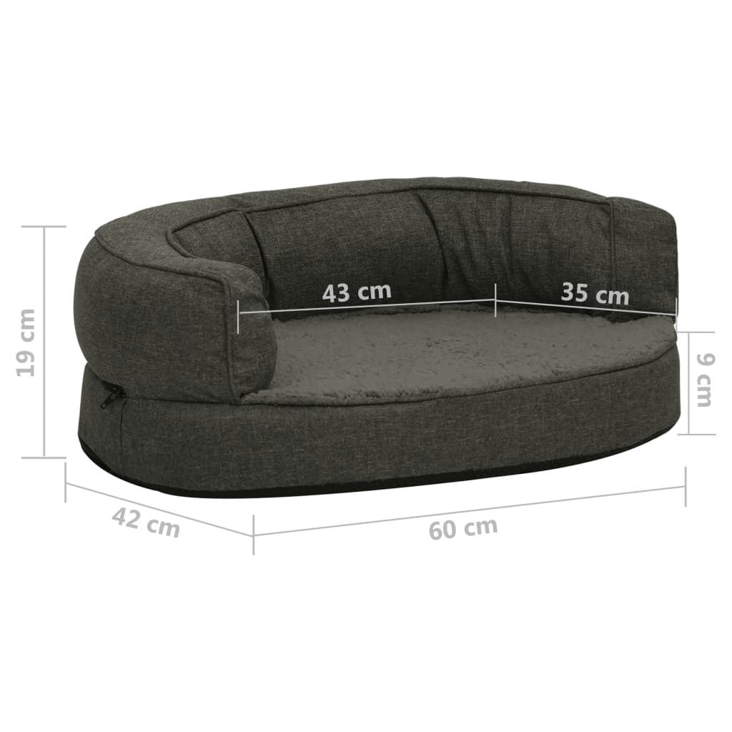 Hundematratze Ergonomisch 60x42cm Leinenoptik Fleece Dunkelgrau
