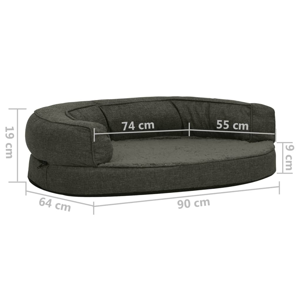 Hundematratze Ergonomisch 90x64cm Leinenoptik Fleece Dunkelgrau
