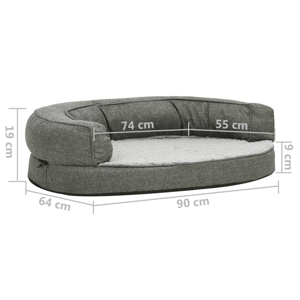 Hundematratze Ergonomisch 90x64cm Leinenoptik Fleece Grau