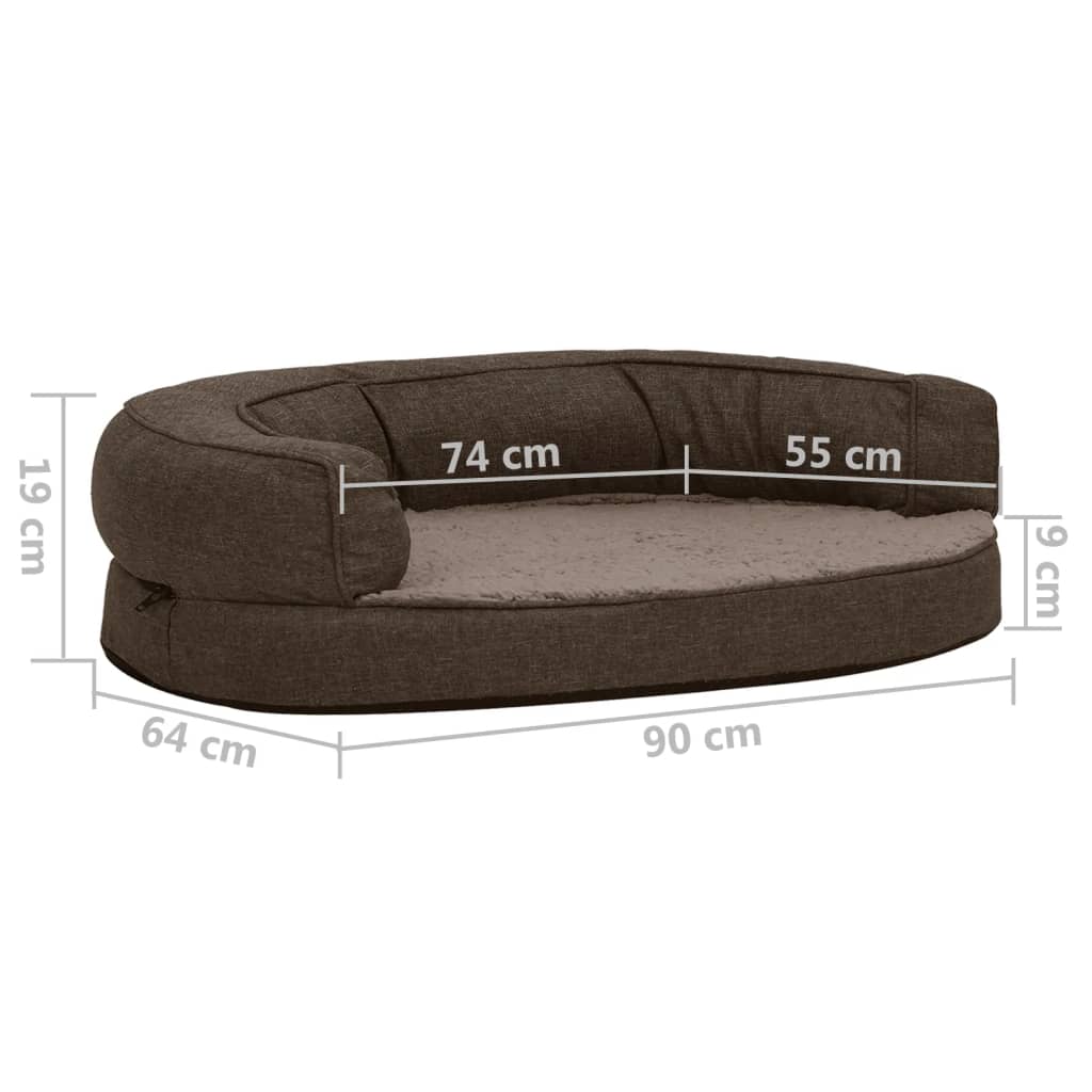 Hundematratze Ergonomisch 90x64 cm Leinenoptik Fleece Braun