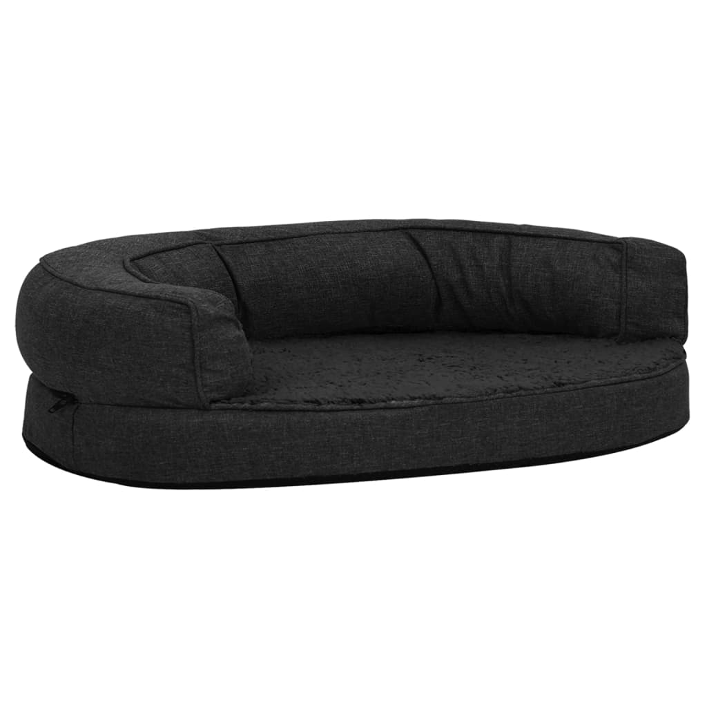 Hundematratze Ergonomisch 75x53 cm Leinenoptik Fleece Schwarz