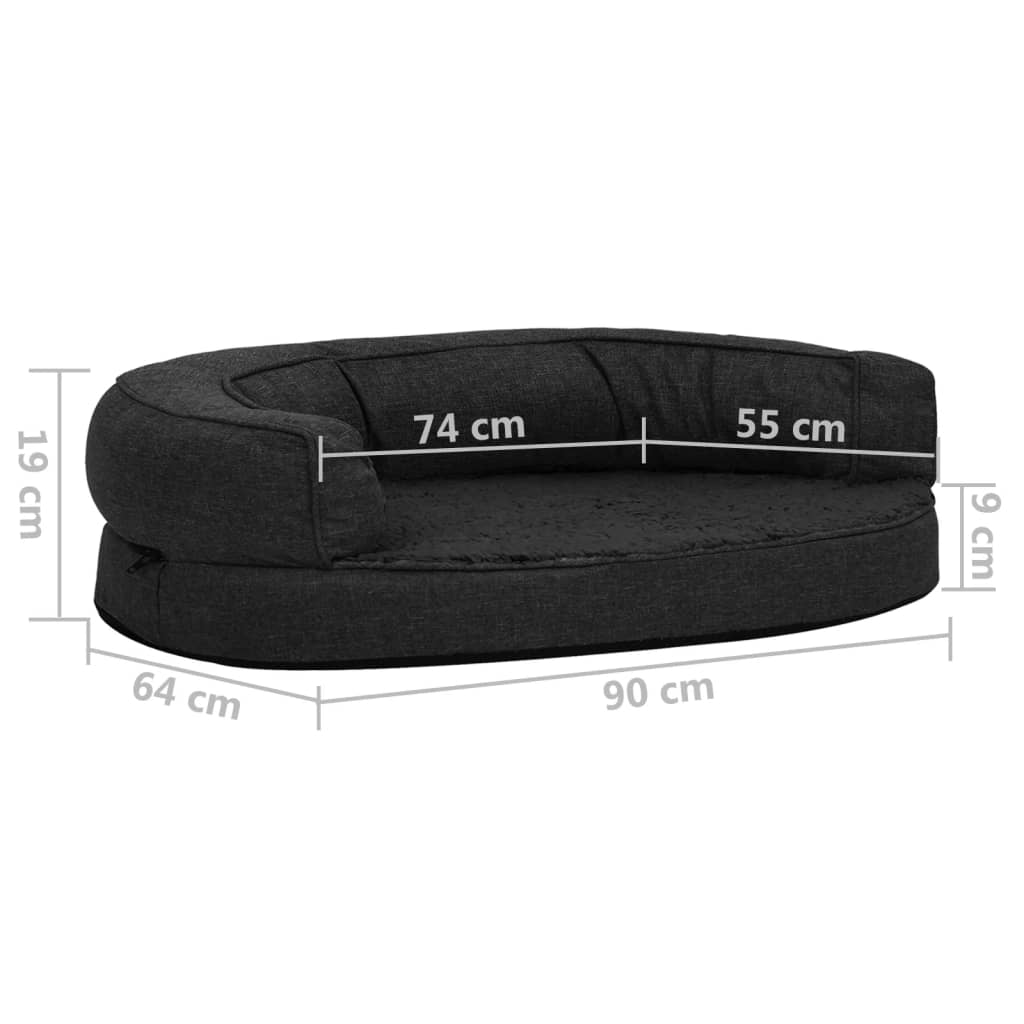 Hundematratze Ergonomisch 90x64 cm Leinenoptik Fleece Schwarz
