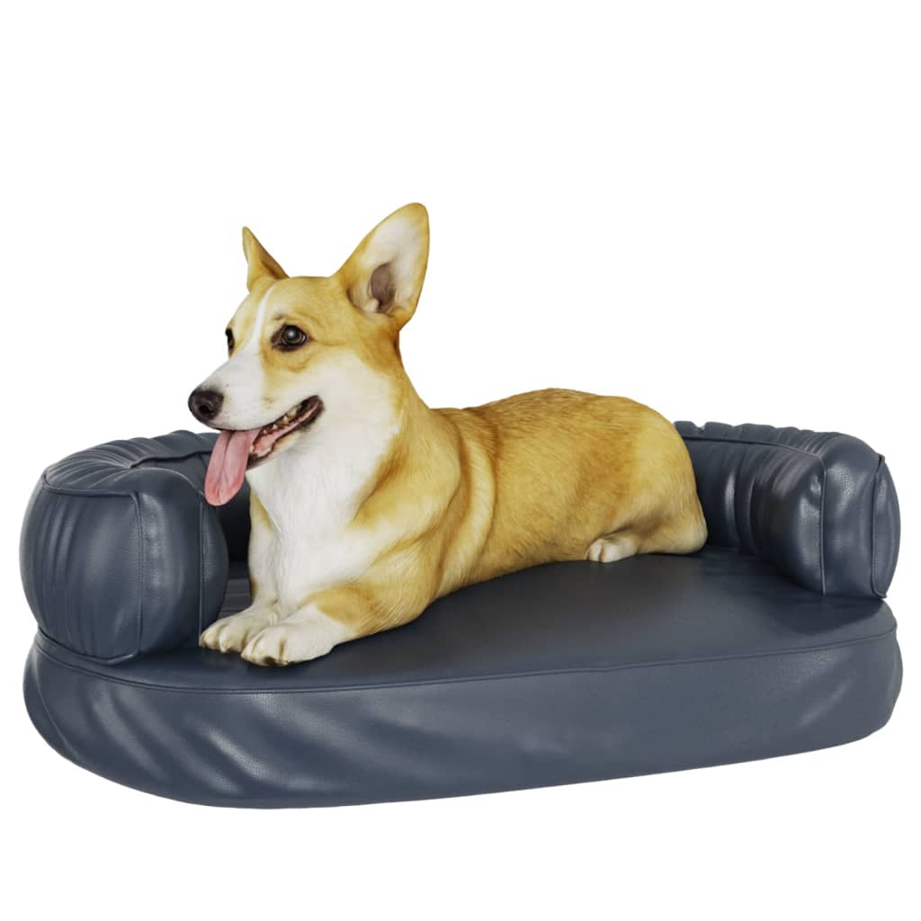 Dog bed ergonomic foam dark blue 60x42cm artificial leather