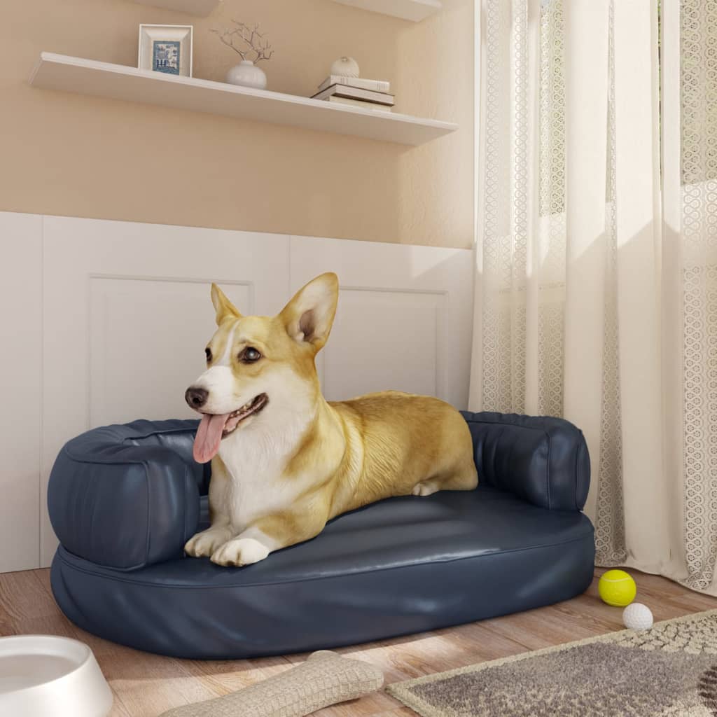 Dog bed ergonomic foam dark blue 60x42cm artificial leather