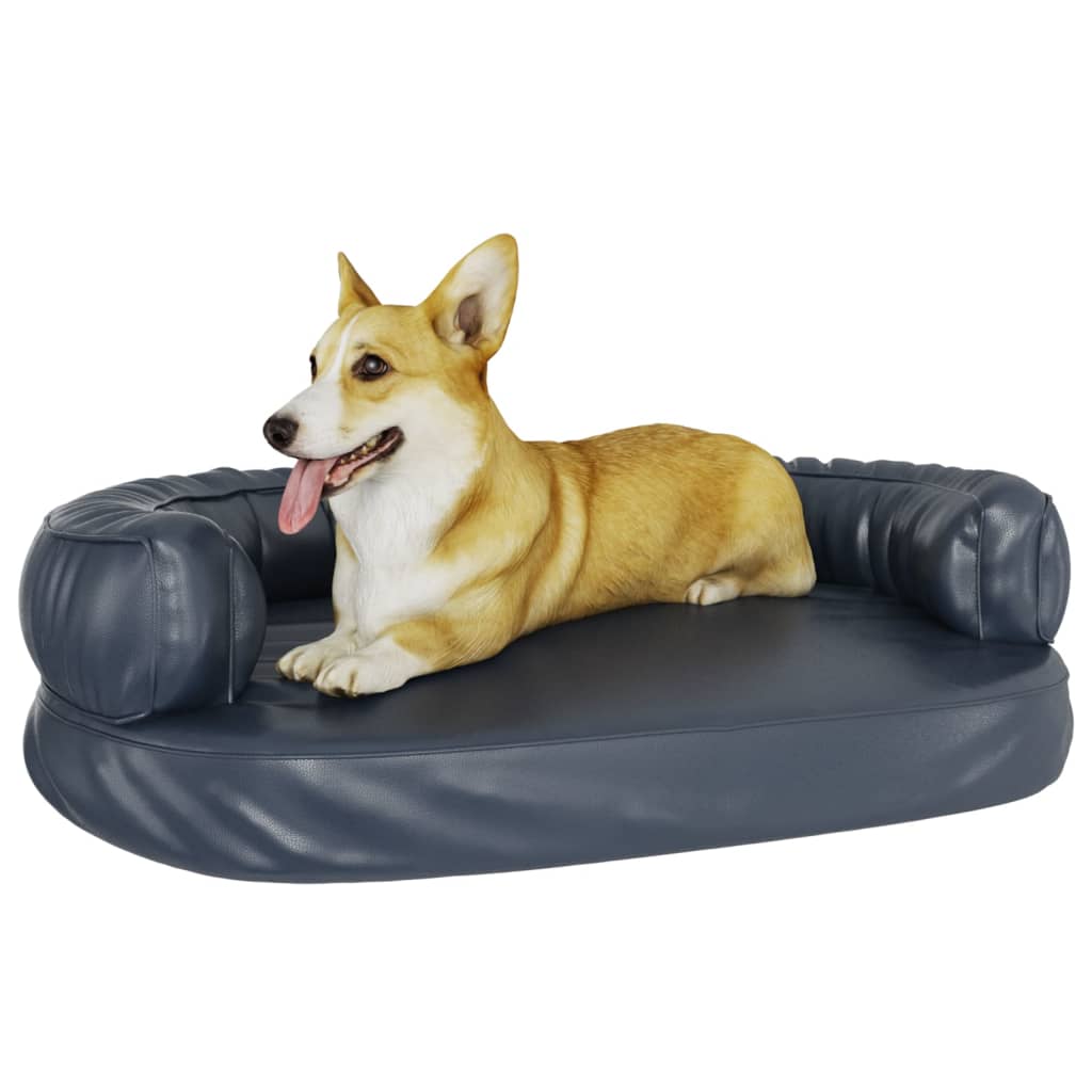 Dog bed ergonomic foam dark blue 88x65cm artificial leather