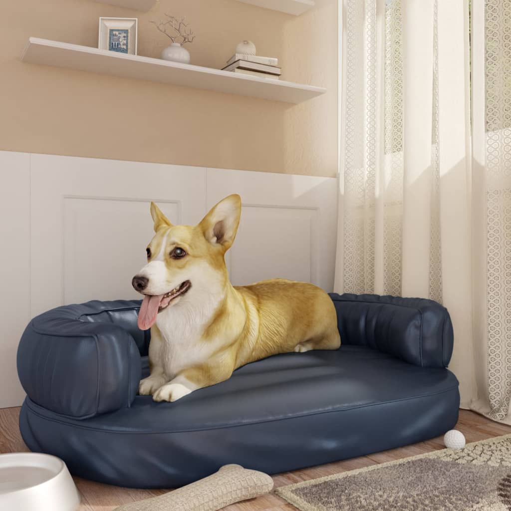 Dog bed ergonomic foam dark blue 88x65cm artificial leather