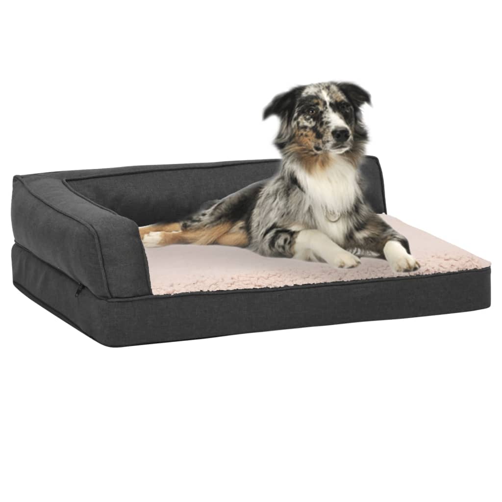 Hundematratze Ergonomisch 60x42cm Leinenoptik Fleece Dunkelgrau