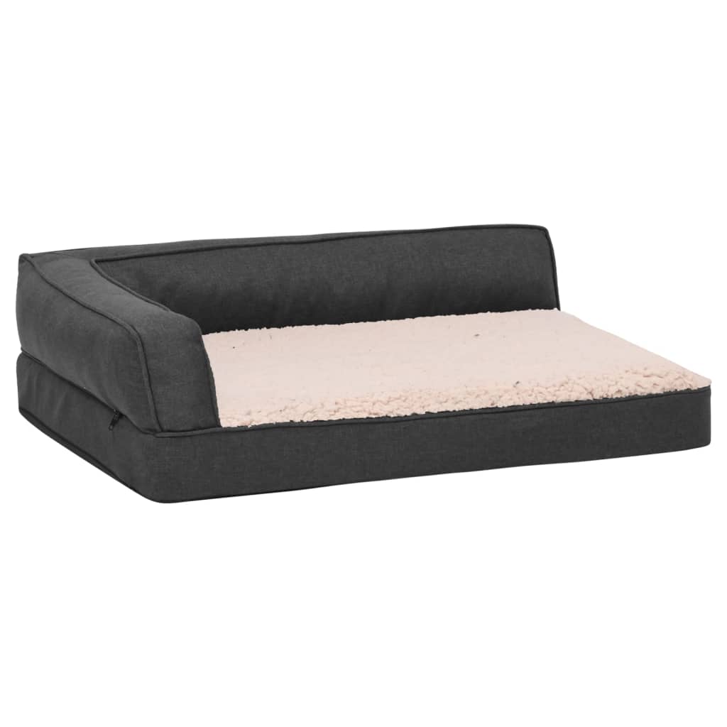 Hundematratze Ergonomisch 90x64cm Leinenoptik Fleece Dunkelgrau
