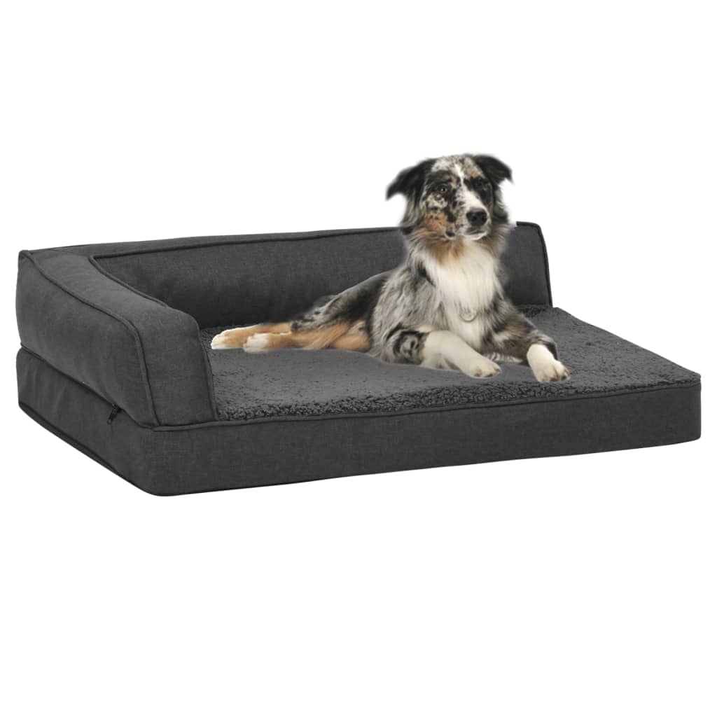 Hundematratze Ergonomisch 90x64cm Leinenoptik Fleece Dunkelgrau