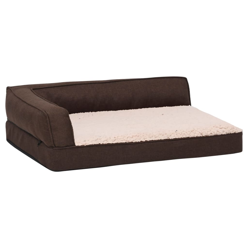 Hundematratze Ergonomisch 75x53 cm Leinenoptik Fleece Braun