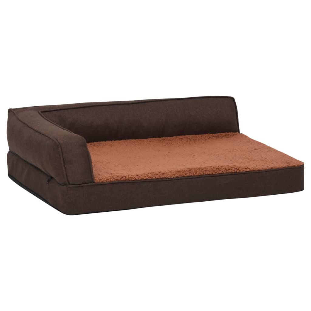 Hundematratze Ergonomisch 90x64 cm Leinenoptik Fleece Braun