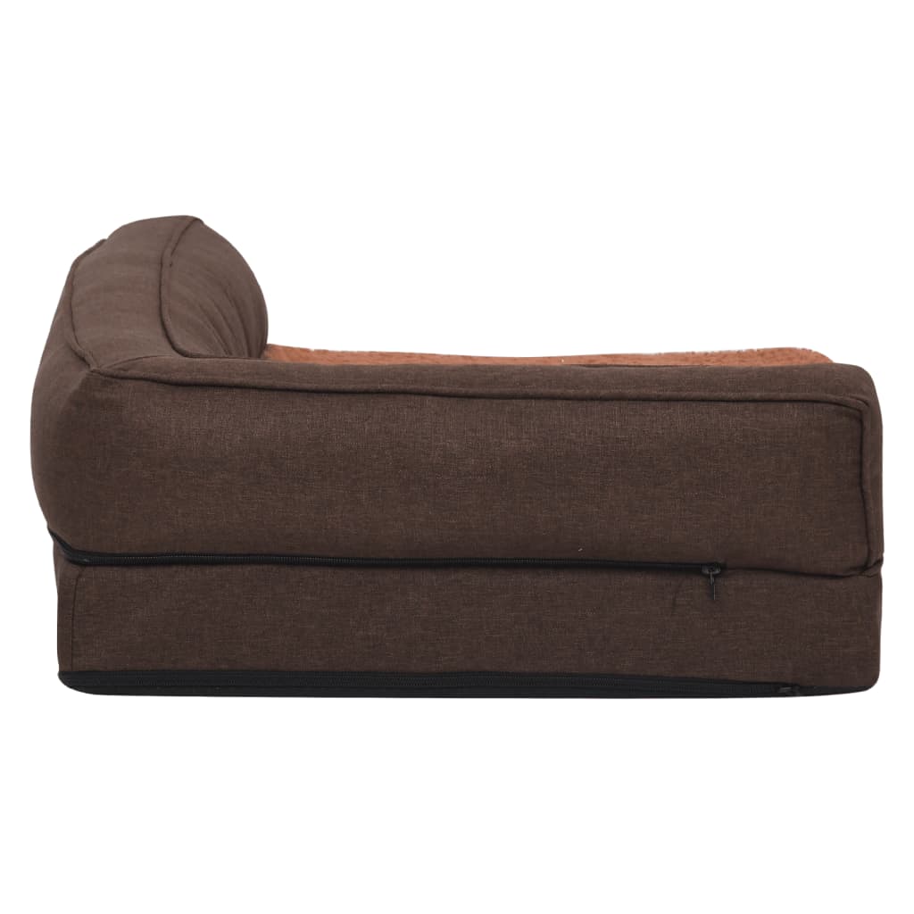 Hundematratze Ergonomisch 90x64 cm Leinenoptik Fleece Braun