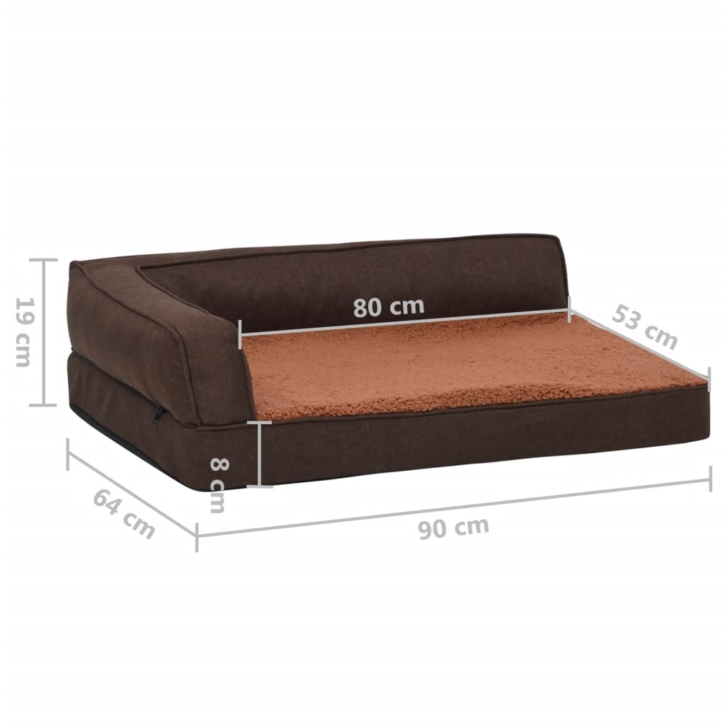 Hundematratze Ergonomisch 90x64 cm Leinenoptik Fleece Braun