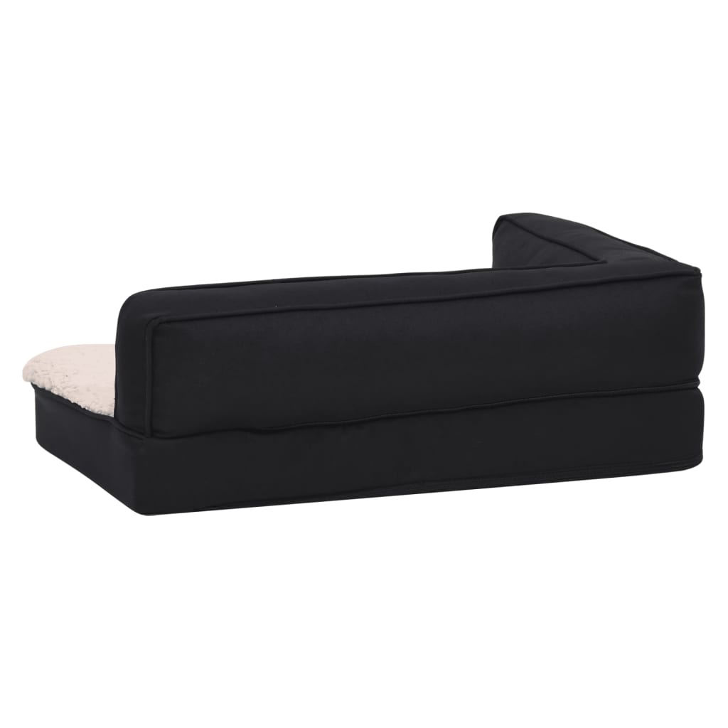Hundematratze Ergonomisch 60x42 cm Leinenoptik Fleece Schwarz
