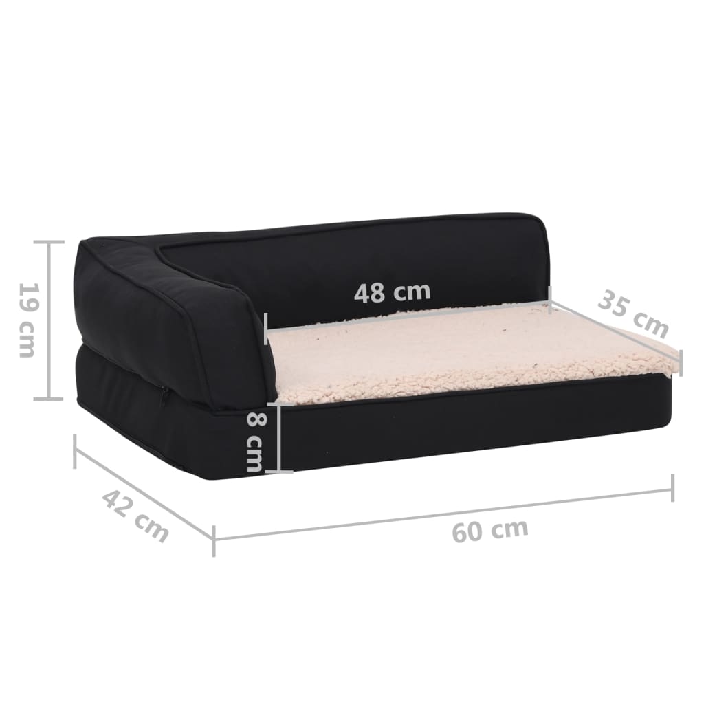 Hundematratze Ergonomisch 60x42 cm Leinenoptik Fleece Schwarz