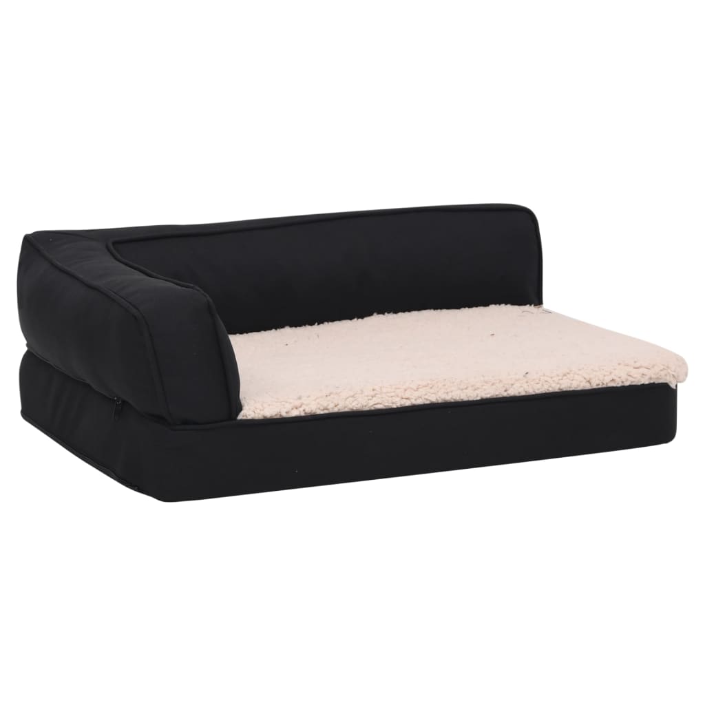 Hundematratze Ergonomisch 90x64 cm Leinenoptik Fleece Schwarz
