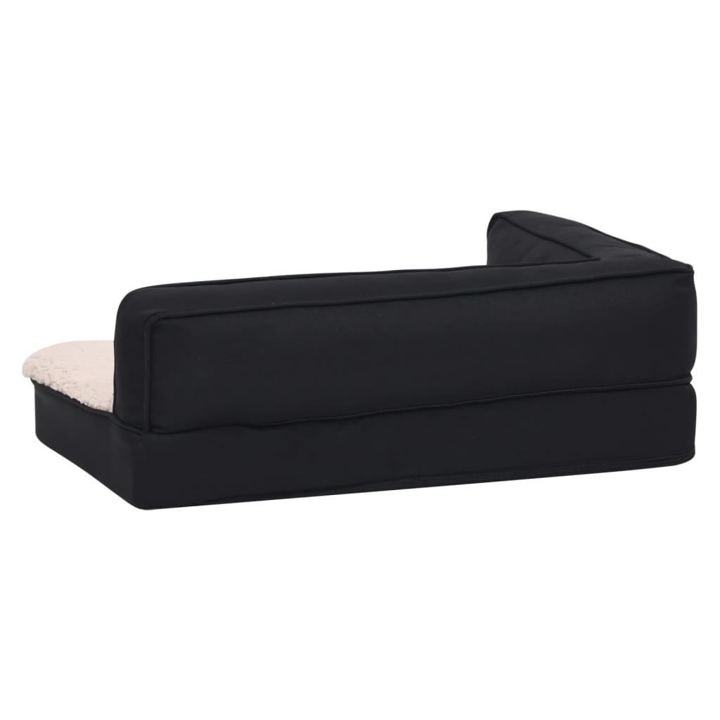 Hundematratze Ergonomisch 90x64 cm Leinenoptik Fleece Schwarz