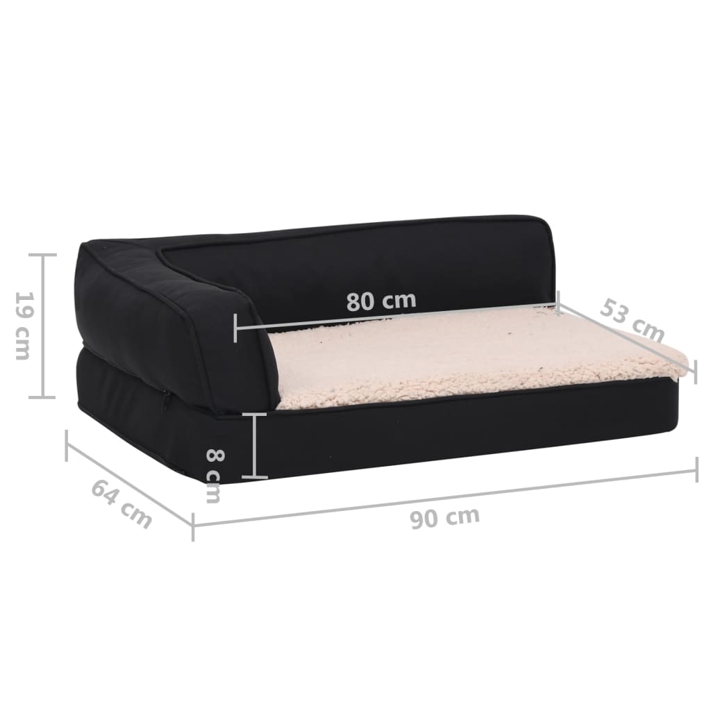 Hundematratze Ergonomisch 90x64 cm Leinenoptik Fleece Schwarz