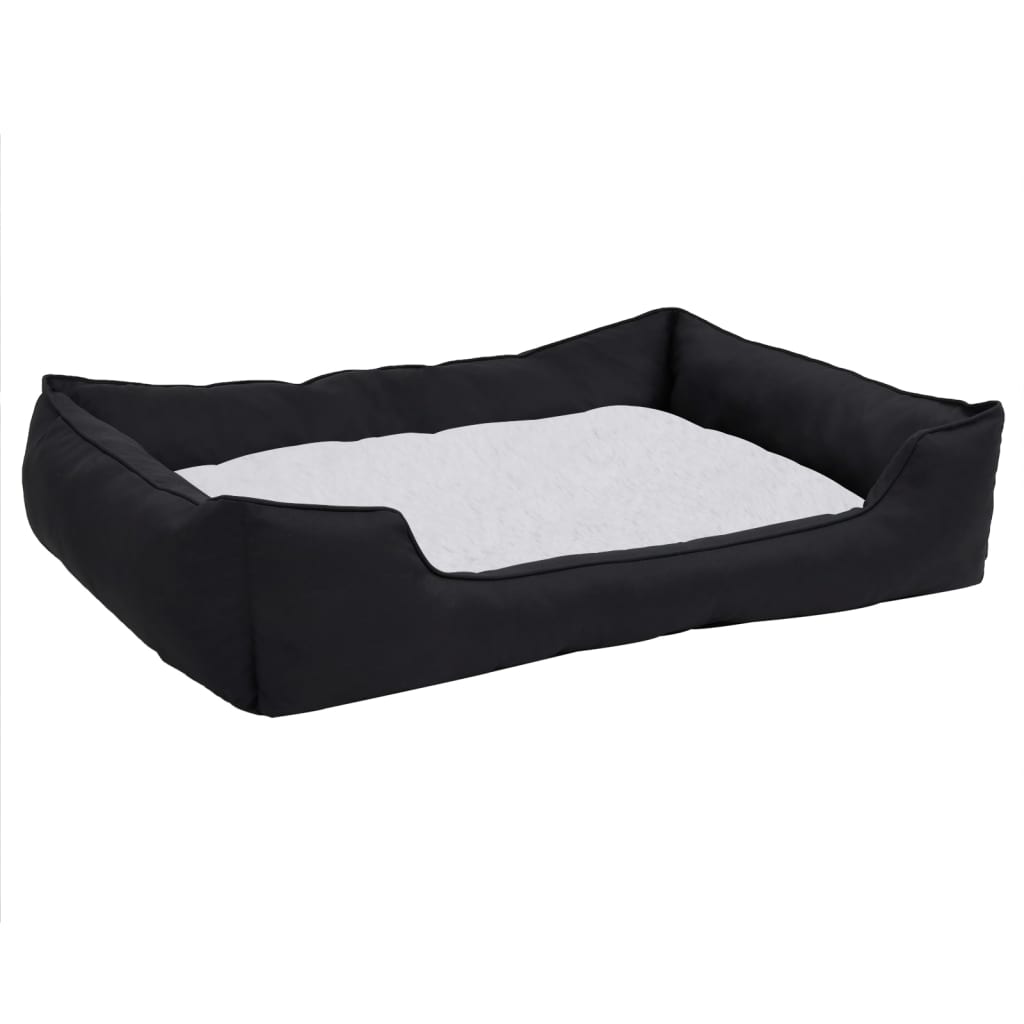 Hundebett Schwarz-Weiß 65x50x20 cm Fleece Leinenoptik