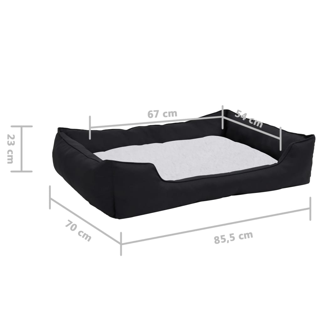 Hundebett Schwarz-Weiß 85,5x70x23 cm Fleece Leinenoptik