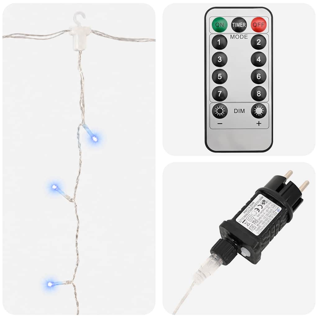 LED-Lichtervorhang 3x3 m 300 LED Blau 8 Funktionen