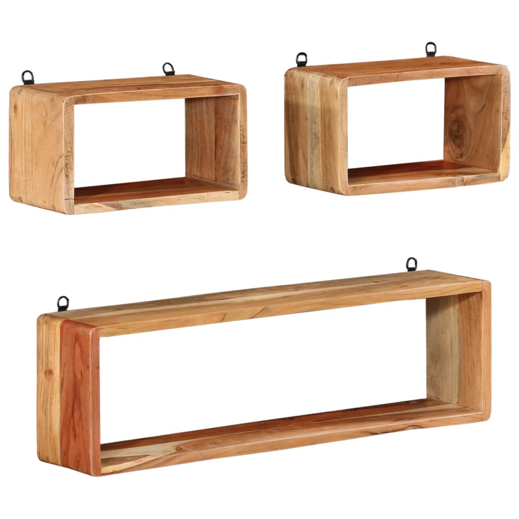 3-piece cube shelf set made of solid acacia wood