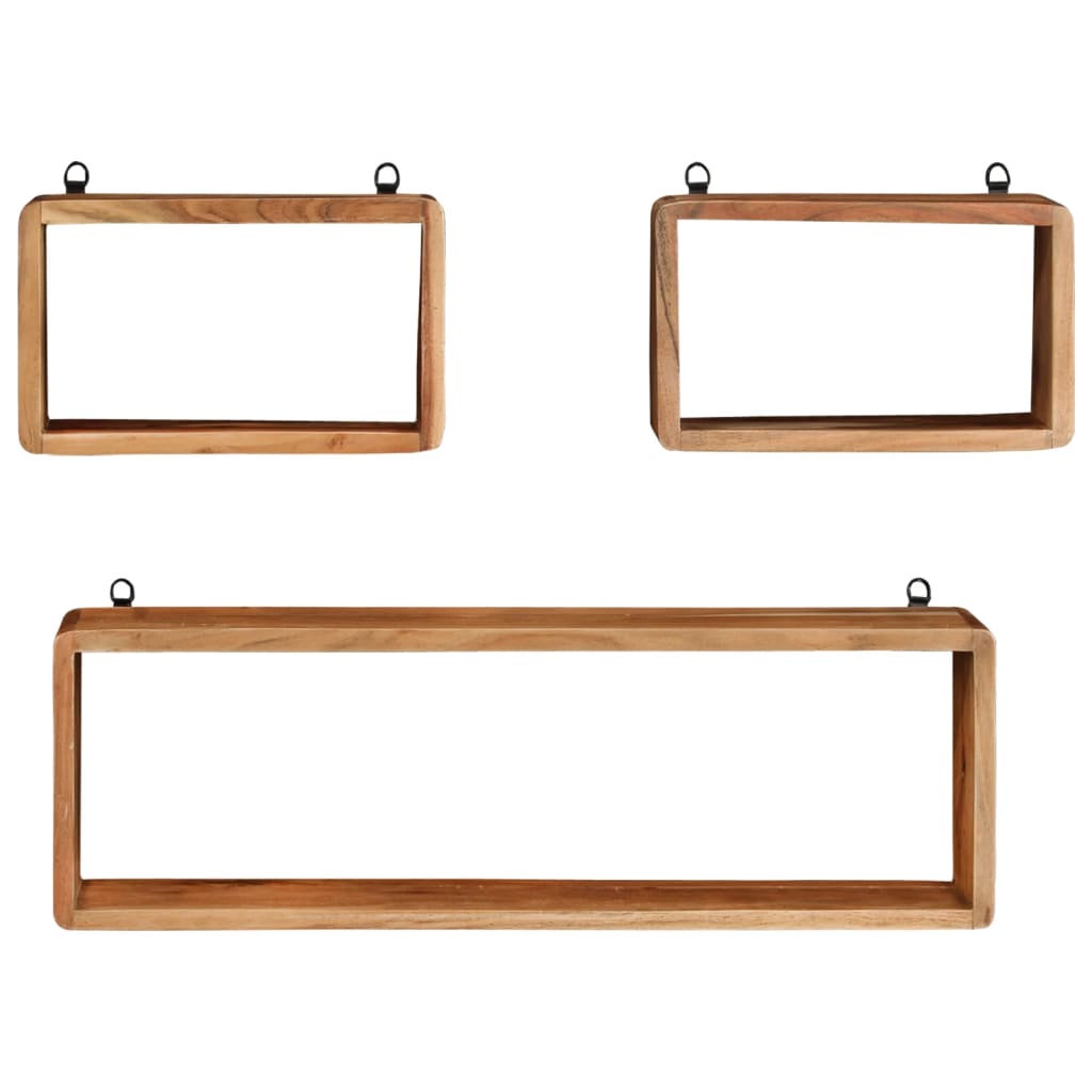 3-piece cube shelf set made of solid acacia wood